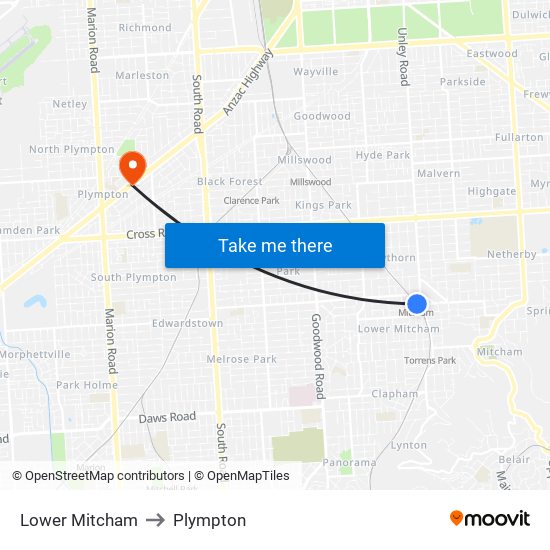 Lower Mitcham to Plympton map