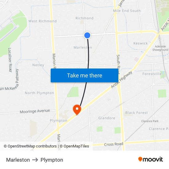 Marleston to Plympton map