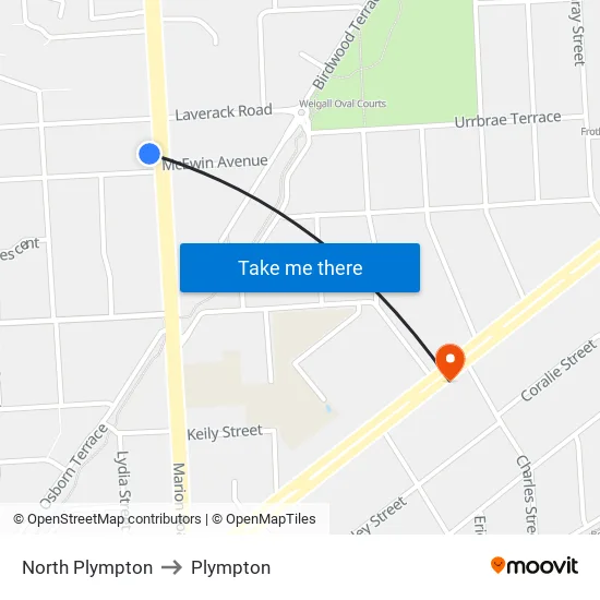 North Plympton to Plympton map