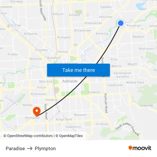 Paradise to Plympton map