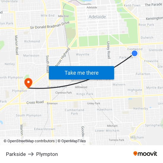 Parkside to Plympton map