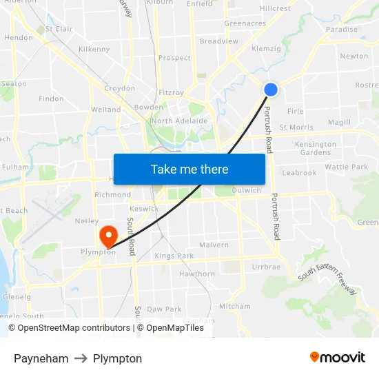 Payneham to Plympton map