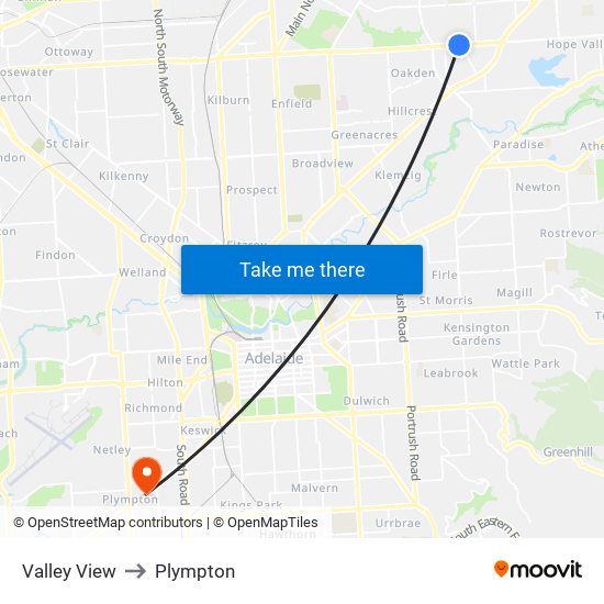 Valley View to Plympton map