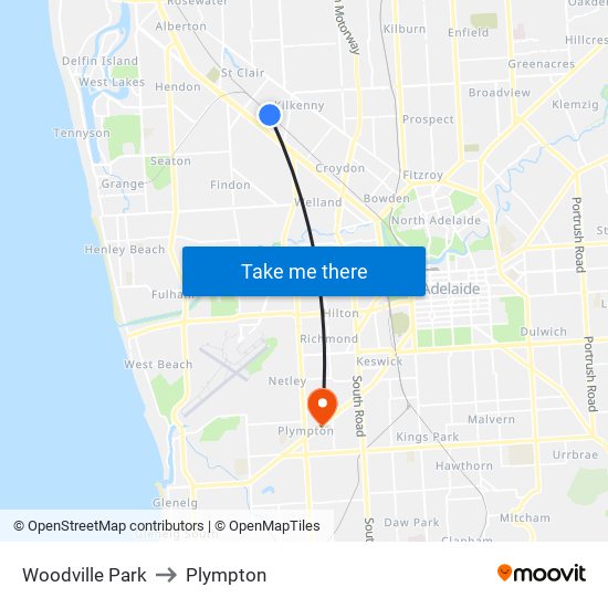 Woodville Park to Plympton map