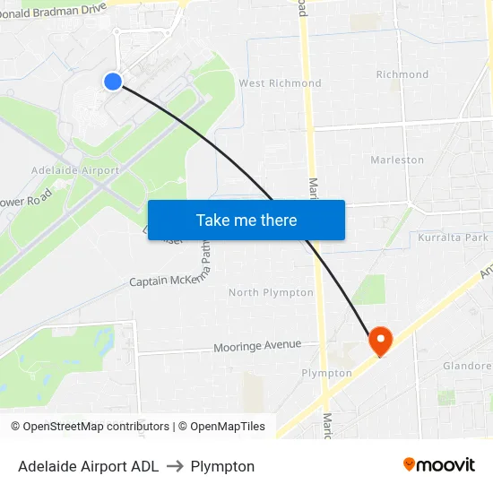 Adelaide Airport ADL to Plympton map