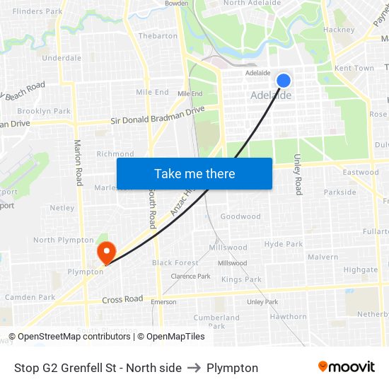Stop G2 Grenfell St - North side to Plympton map