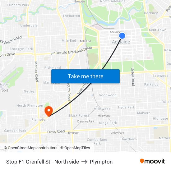 Stop F1 Grenfell St - North side to Plympton map