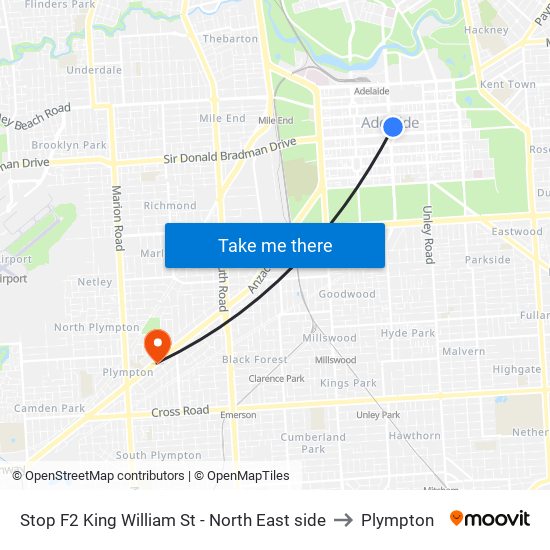 Stop F2 King William St - North East side to Plympton map