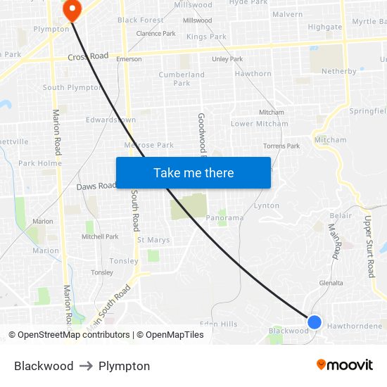 Blackwood to Plympton map