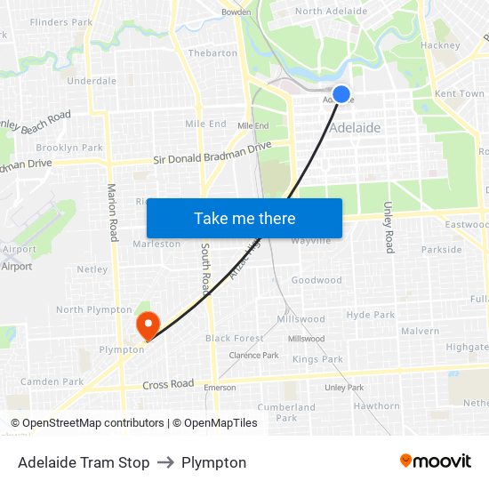 Adelaide Tram Stop to Plympton map