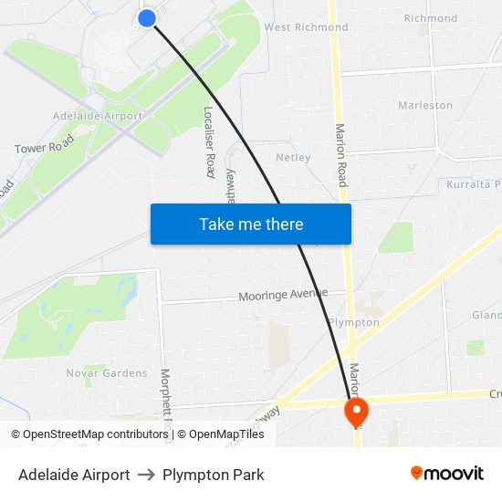 Adelaide Airport to Plympton Park map