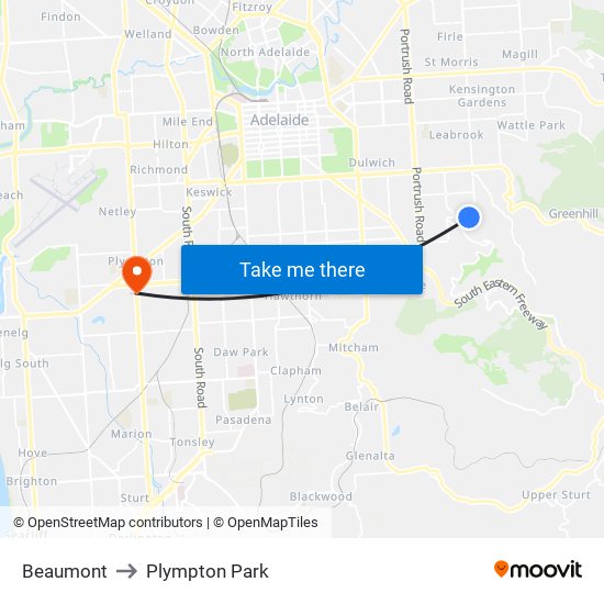 Beaumont to Plympton Park map