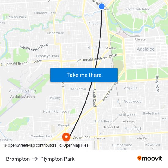 Brompton to Plympton Park map