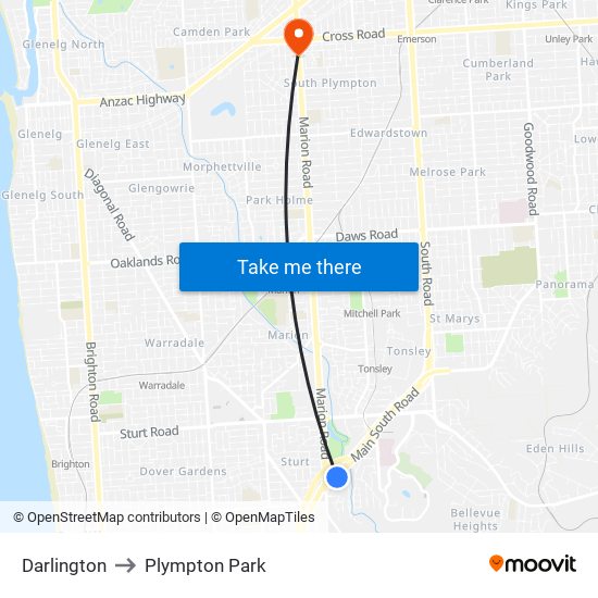 Darlington to Plympton Park map