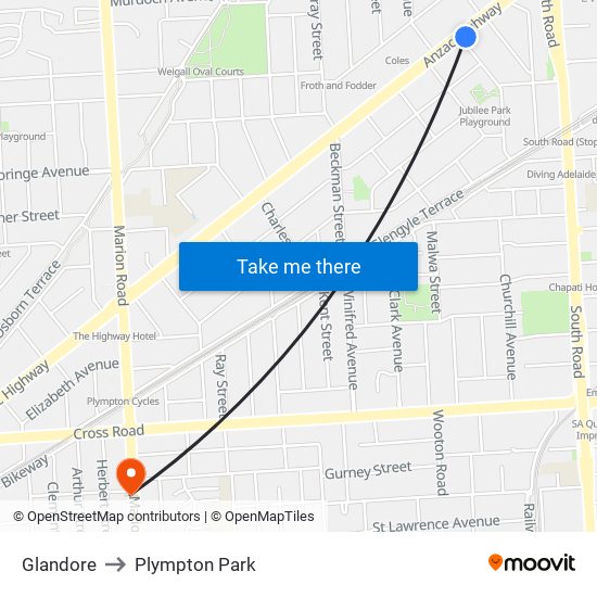 Glandore to Plympton Park map