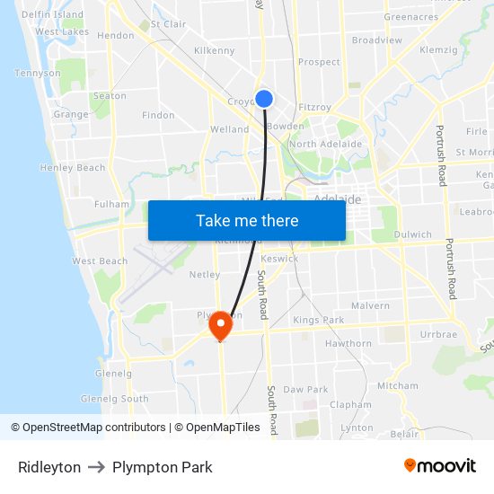 Ridleyton to Plympton Park map