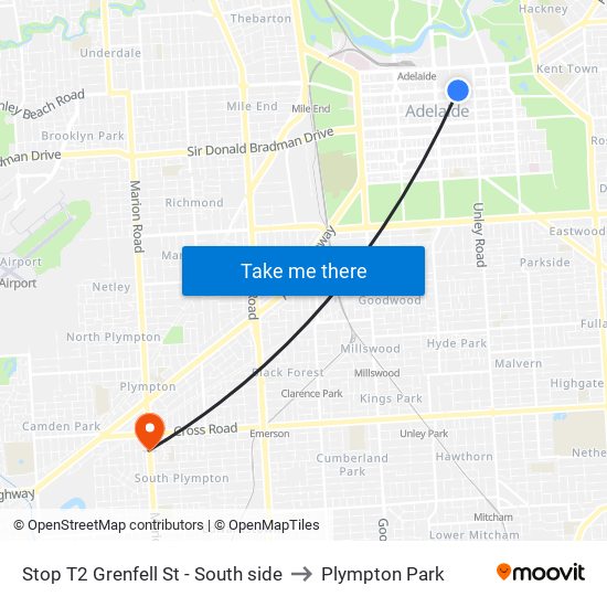 Stop T2 Grenfell St - South side to Plympton Park map