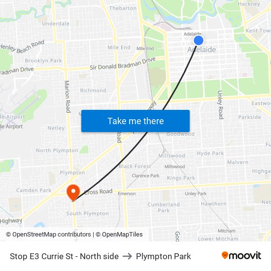 Stop E3 Currie St - North side to Plympton Park map