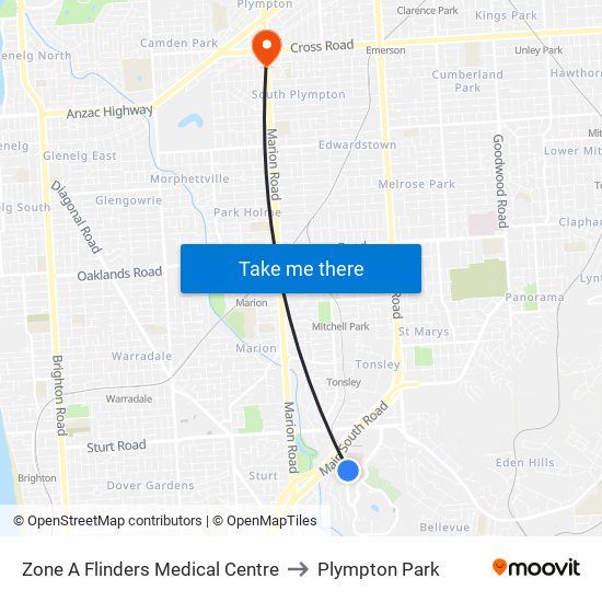 Zone A Flinders Medical Centre to Plympton Park map