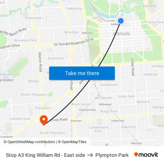 Stop A3 King William Rd - East side to Plympton Park map