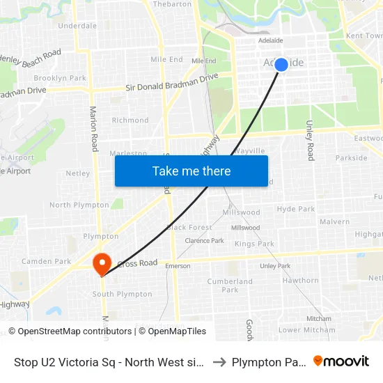 Stop U2 Victoria Sq - North West side to Plympton Park map