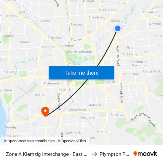 Zone A Klemzig Interchange - East side to Plympton Park map