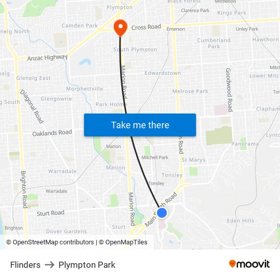 Flinders to Plympton Park map