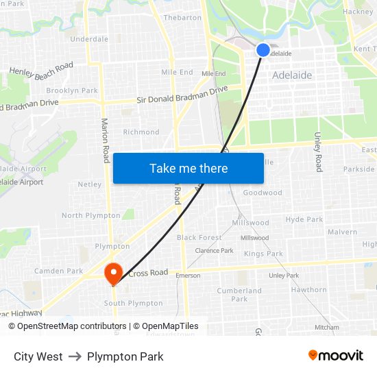 City West to Plympton Park map