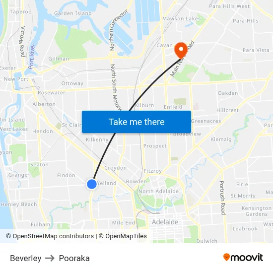 Beverley to Pooraka map