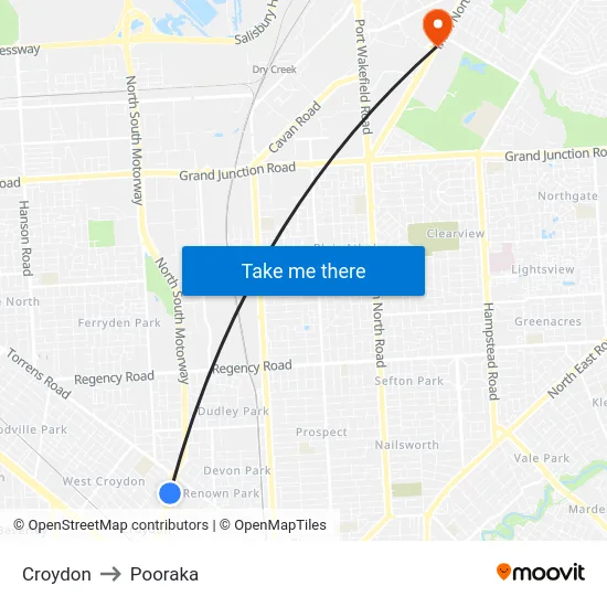 Croydon to Pooraka map
