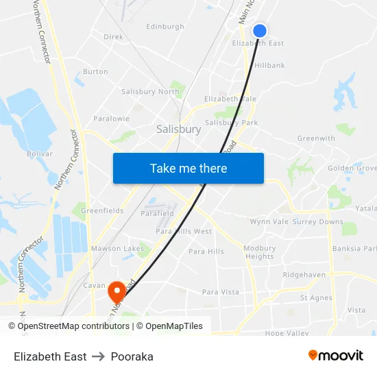 Elizabeth East to Pooraka map
