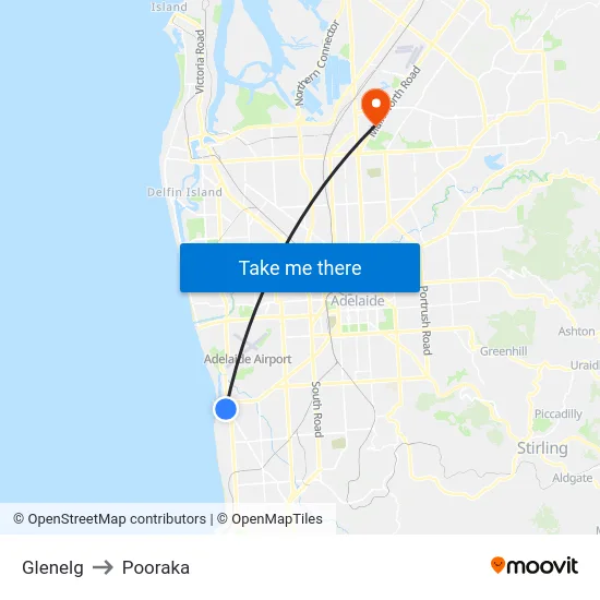 Glenelg to Pooraka map