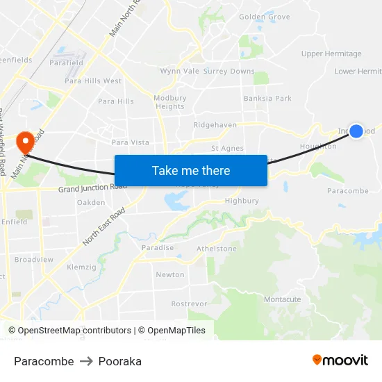 Paracombe to Pooraka map