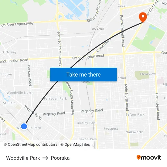 Woodville Park to Pooraka map