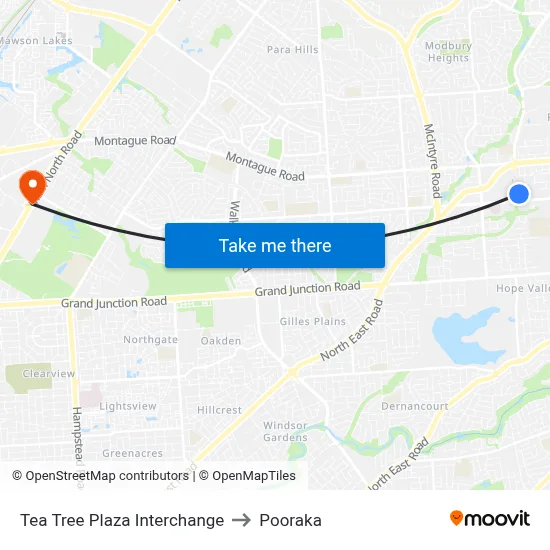 Tea Tree Plaza Interchange to Pooraka map