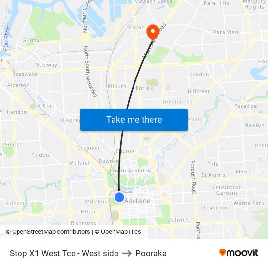 Stop X1 West Tce - West side to Pooraka map