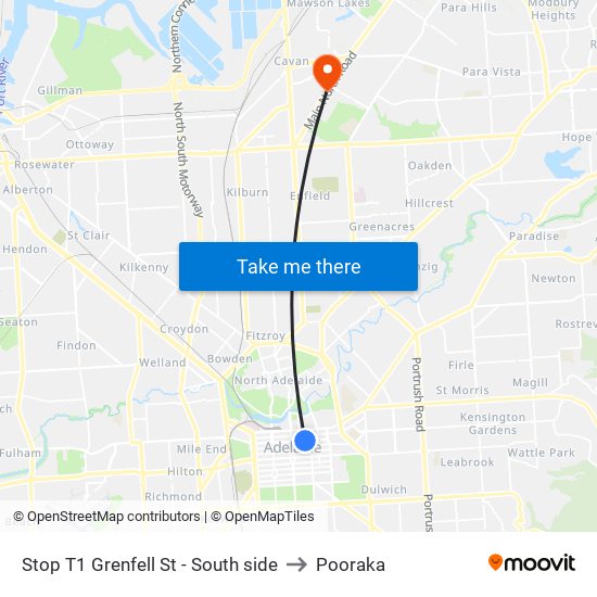 Stop T1 Grenfell St - South side to Pooraka map