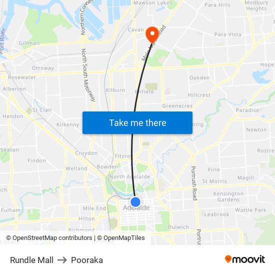 Rundle Mall to Pooraka map