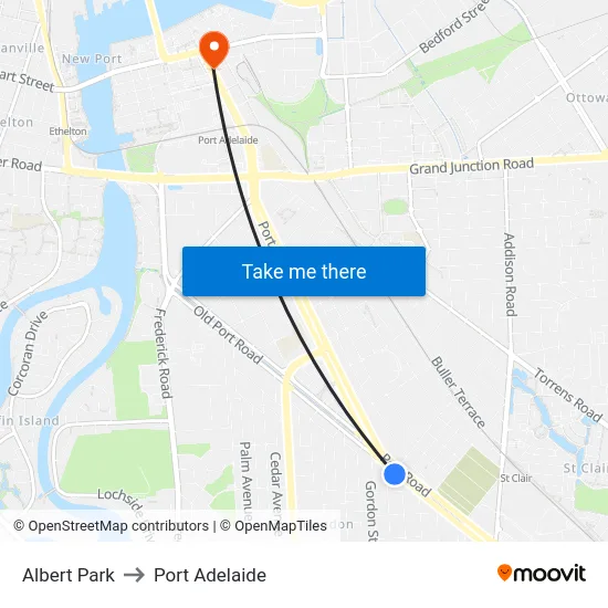 Albert Park to Port Adelaide map