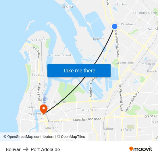 Bolivar to Port Adelaide map