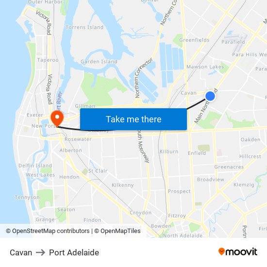 Cavan to Port Adelaide map