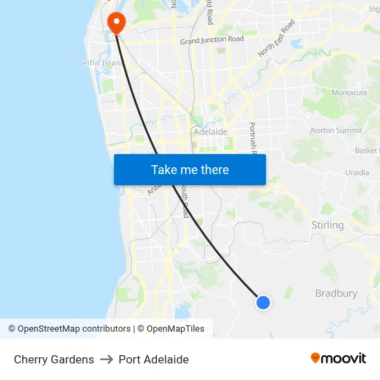 Cherry Gardens to Port Adelaide map