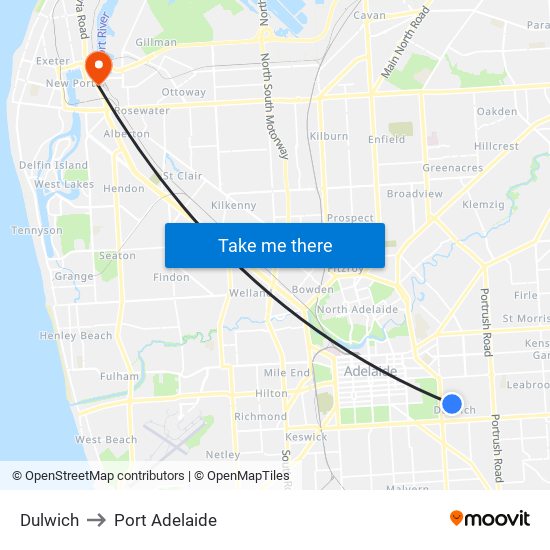 Dulwich to Port Adelaide map