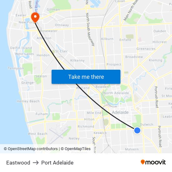 Eastwood to Port Adelaide map