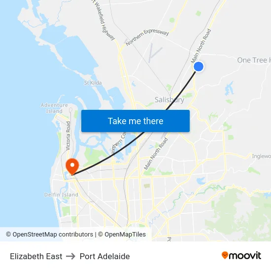 Elizabeth East to Port Adelaide map