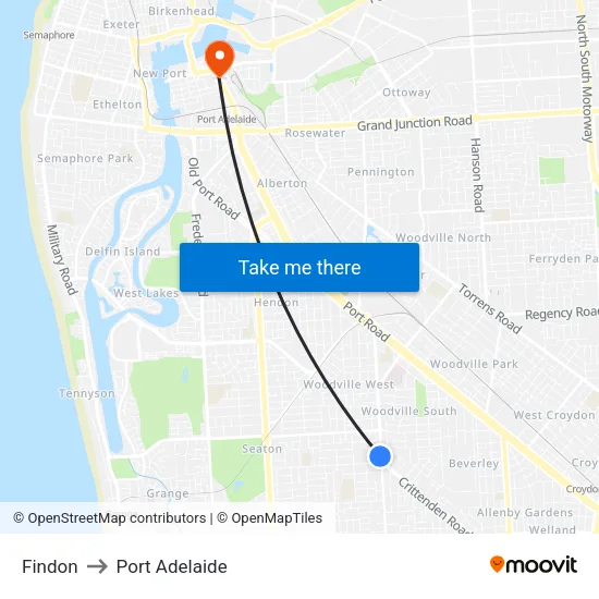 Findon to Port Adelaide map