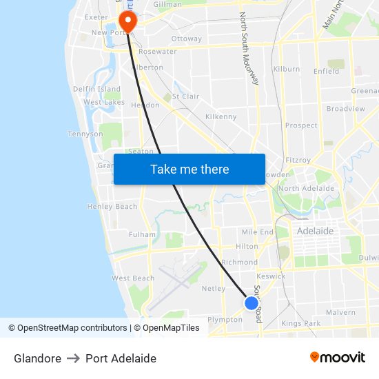 Glandore to Port Adelaide map