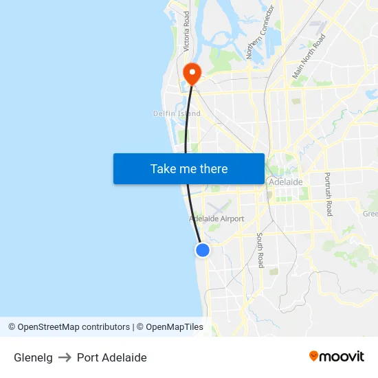Glenelg to Port Adelaide map