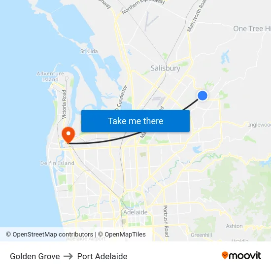 Golden Grove to Port Adelaide map