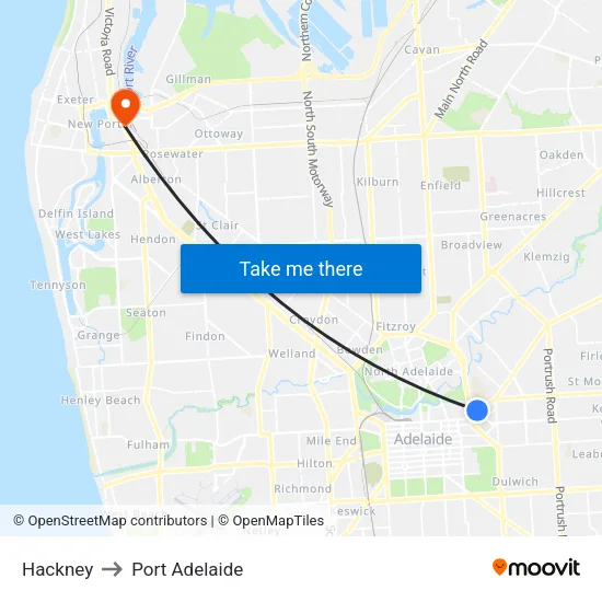 Hackney to Port Adelaide map